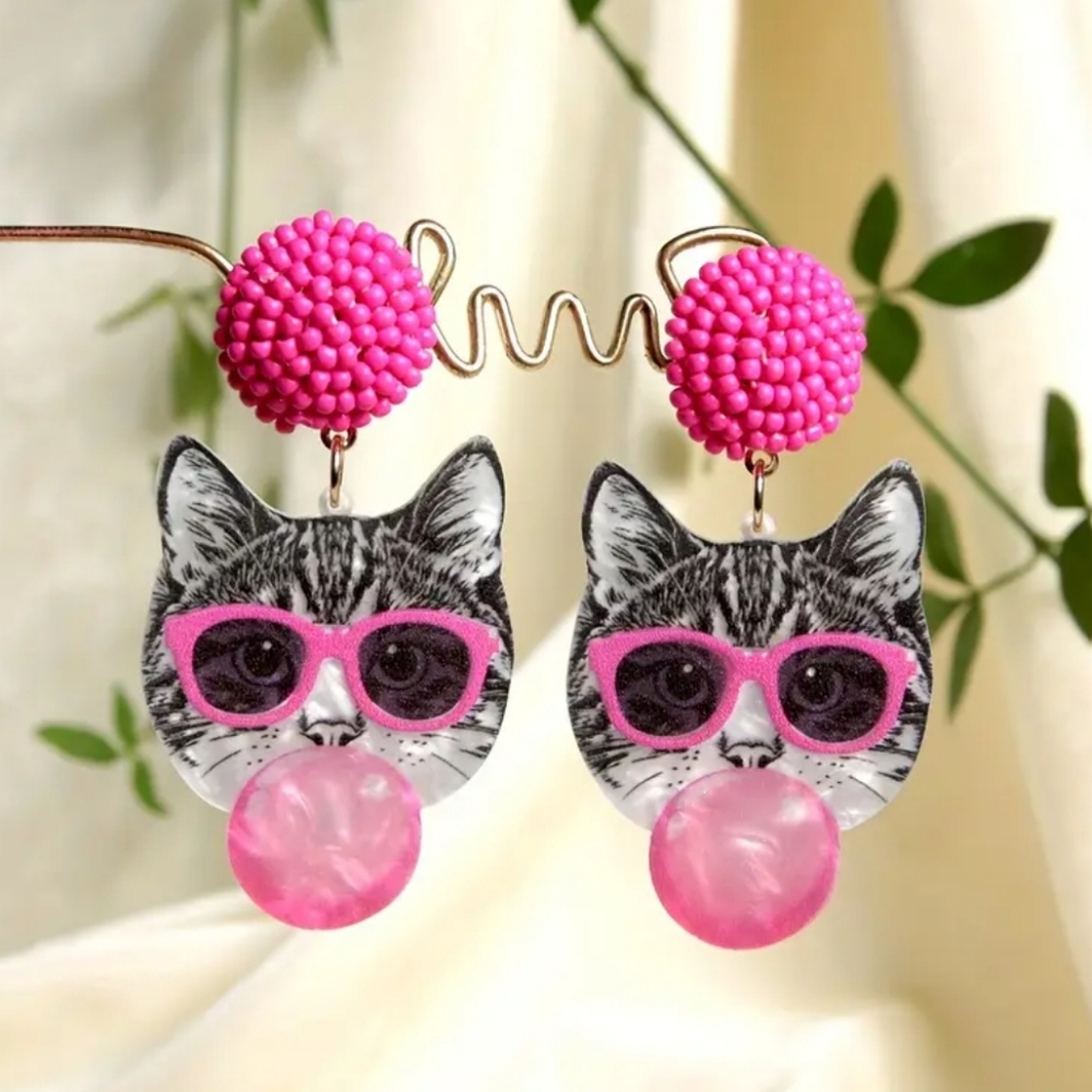 🌺Cat With Sunglasses Earings Kitten Earings Cat Accessories